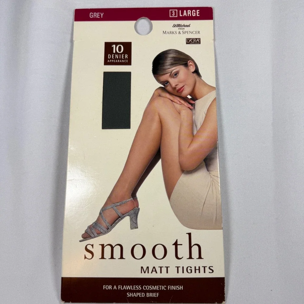 Marks & Spencer St Michael Smooth Matt Tights Women 3 Large Grey Lycra Vintage